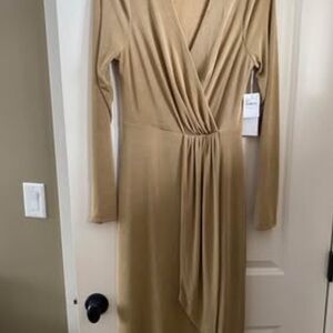 Good American Tan Long Sleeve Wrap Dress